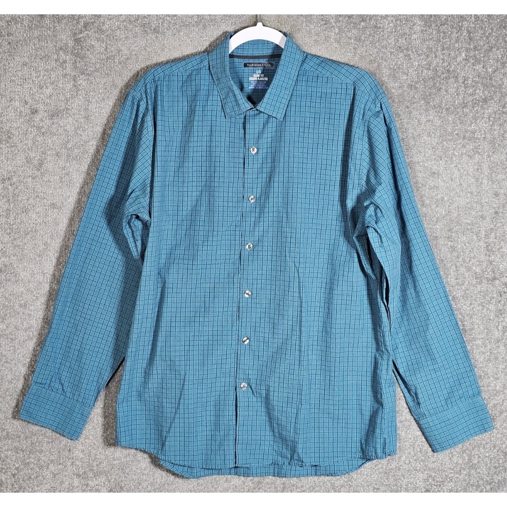 Van Heusen Studio Slim Fit Button‎ Up Shirt Mens Sz Large Blue Plaid Long Sleeve